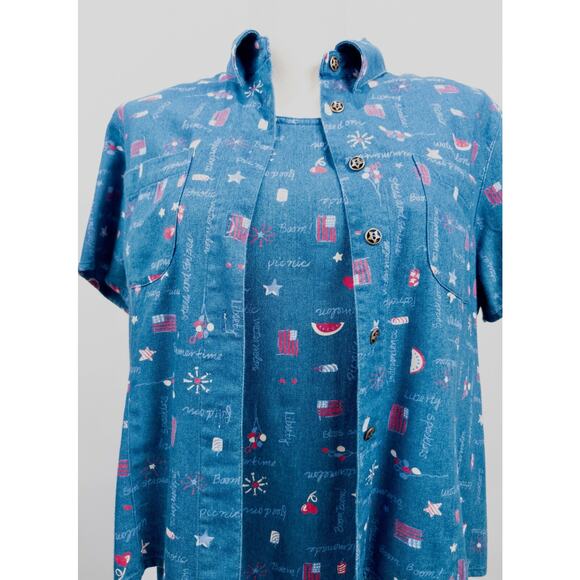 Vtg Americana Denim Dress SMALL 6-8 Jean Jumper American Flag Patriotic July 4th - Picture 9 of 13